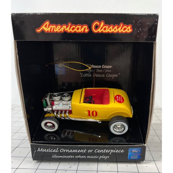 Yellow Hot Rod Christmas Ornament Lights Music 1932 Ford Little Deuce Coupe - Picture 7 of 9